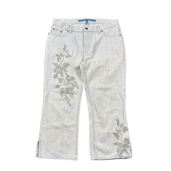Escada Pants - Escada Sport Lisa Womens Jeans IT 40 Blue Striped Floral Print Cropped Bootcut